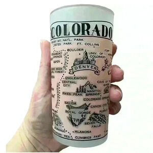 Vintage Hazel Atlas Frosted Pink Colorado State Souvenir Drinking Glass Tumbler